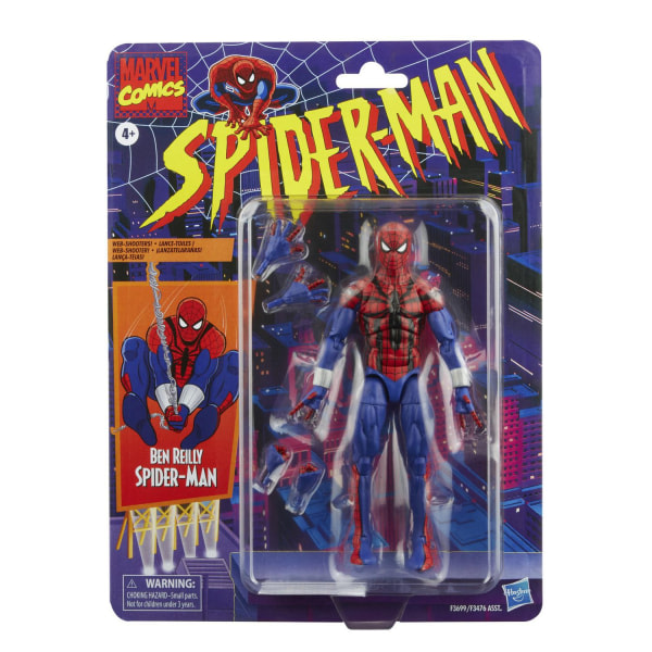 Marvel Legends Series Spider-Man 6-tums Spider-Man: Ben Reilly Actionfigur, Inkluderar 5 tillbehör: 4 alternativa händer, 1 webline FX