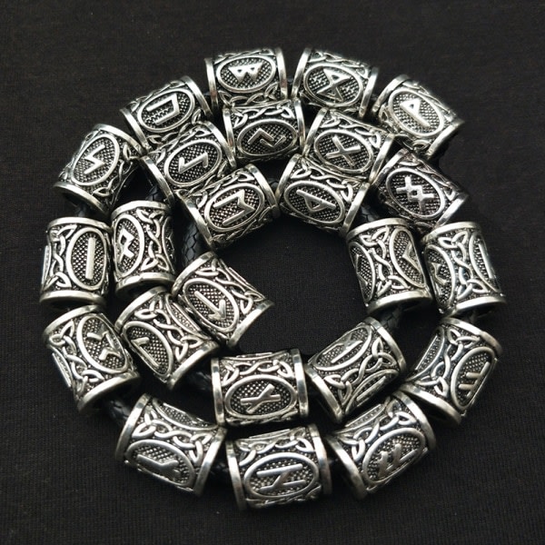 24 st Viking Runes Set Lösa Pärlor Spacer Pärlor För Hårfläta