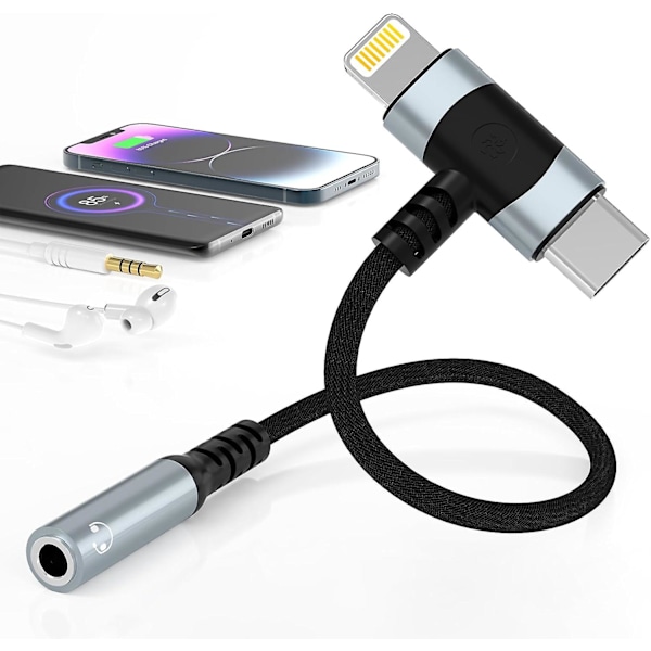 iPhone USB-C til 3,5 mm hodetelefonadapter, Lightning-kontaktkonverter for iPad