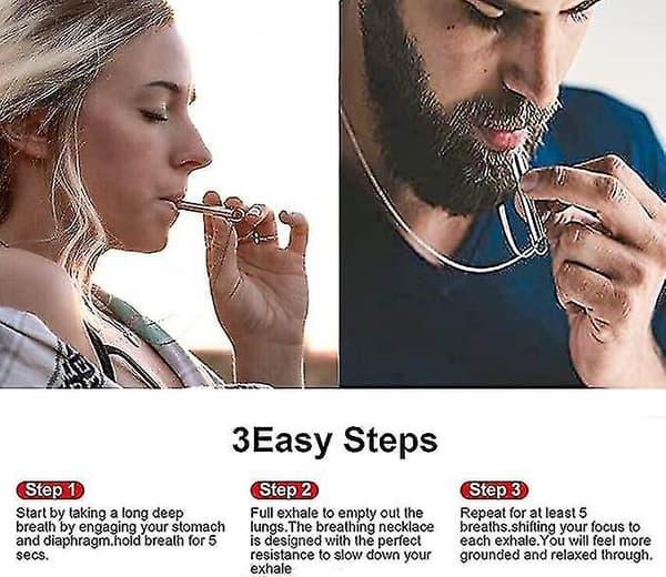 Åndedragshalskæde til angstlindring, meditationskæde til rygestop og stresslindring, åndedrætsøvelser (2-pak sort)