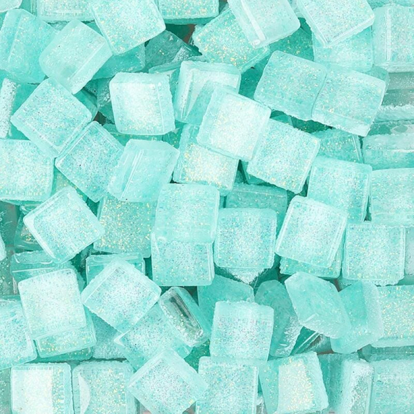 1 kg Glasmosaikfliser, firkantede glasmosaikstykker til håndværk, dekoration, 1 x 1 cm (vandblå)