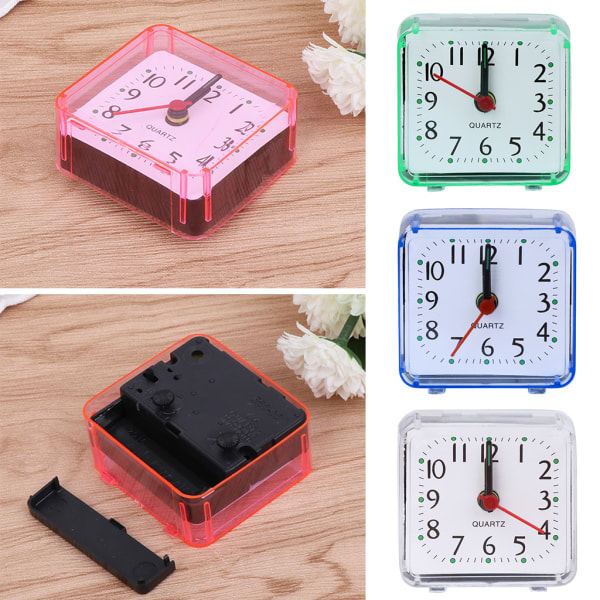 Mini fyrkantig väckarklocka Tyst kvarts Skrivbordsbord för Tidsklockor Ornament för Hem Sovrum Bok Rum Skrivbordsdekoration Rosa