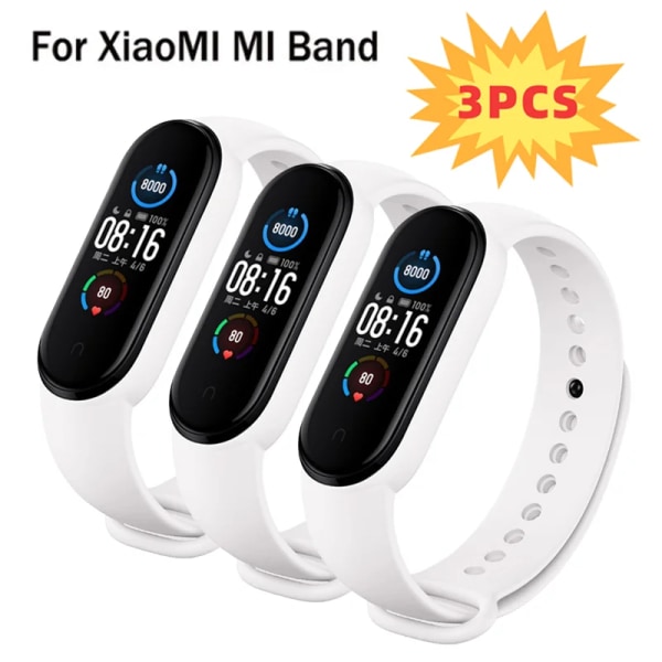 3 kpl ranneketta Mi Band 7 6 5 4 3 -rannekkeelle Xiaomi Mi Band Rem Silikoni Sport Vaihtohihna Älykello Tarvikkeet valkoinen 3 kpl white 3PCS Mi band 6