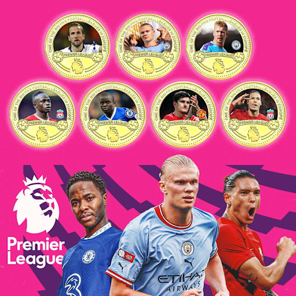 Premier League fodboldstjerner & klubber minde mønter, samleobjekter gaver, gaver til fodboldfans Mbappe, Messi, Harland with frame Kane