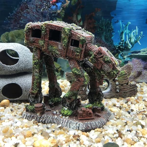 Akvariedekorasjon, Polyresin Hytte  u0026 Robotfly, Ikke-giftig Akvariumpynt, 25,9 cm