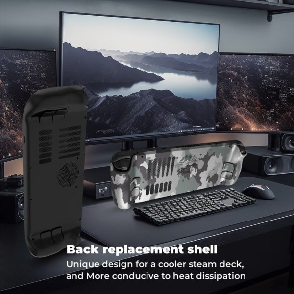 Bakdeksel for Steam-Deck Spillkonsoll med Foldbar Stativ Spillkontroll Varmeavledning Hus Kamuflasje - A