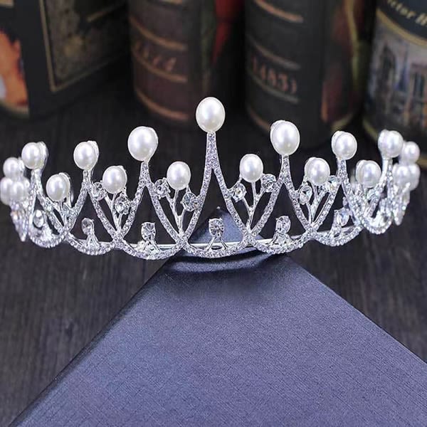 Bride Crystal Rhinestone Simulated Pearl Crown Hårband Brudband