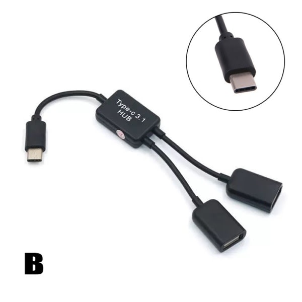 Micro USB/Typ C til Dual Port HUB Kabel Y-deler for nettbrett P B