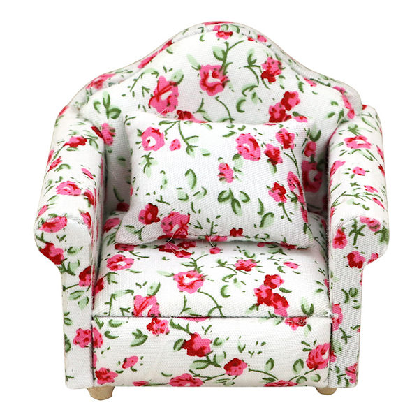 Lantlig stil fåtölj mini soffa dockhus miniatyr soffa och set trä simulering möbler flickors favoritgåva Rose red floral