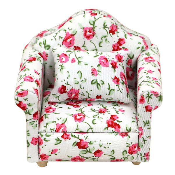 Maalaistyylinen nojatuoli Mini-sohva Nukkekoti Miniatyyrisohva ja sarja Puinen simulointihuonekalut Tyttöjen suosikkilahja Rose red floral