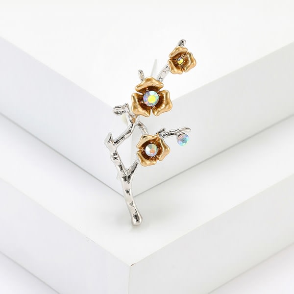 Brosch med plommonblomma, vintage, strass, enkel