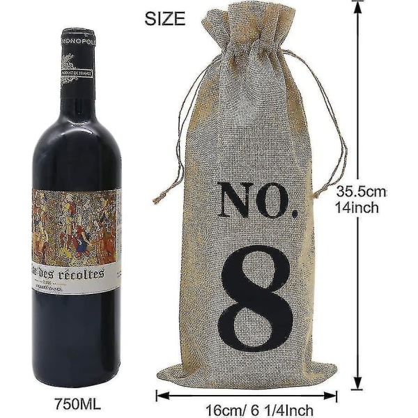 10 st Jutevinpåsar, 14 X 6 1/4 tums hessian-numrerade vinflaska presentpåsar med dragsko för B