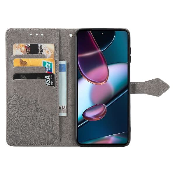 Fodral för Motorola Edge X30 Cover Emboss Mandala Läderplånbok Magnetisk Flip Case Korthållare - Grön Grå A