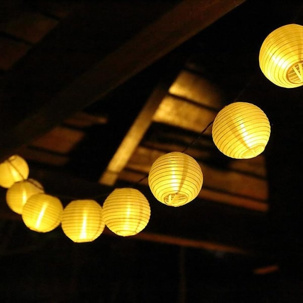 Lampion Led Lys Girlande Deko Lampe - Hvid Kraft Papir Lanterne - Total længde 5 meter - 20 USB Led Hvide Kugler