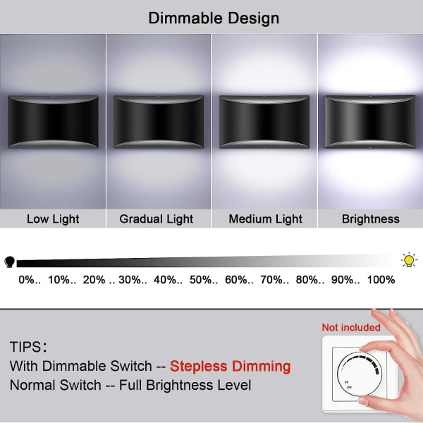 Justerbar LED-belysning Svart Vegglampe 7W Moderne Vegglampe Up Down Vegglamper Aluminium Dekorativ Ljus, Kald Hvit