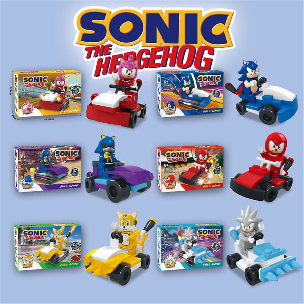 6:e Sonic Building Blocks Mini Action Figurer Tecknad Race Car Game Monterad Mini Figurer Leksaker Barn Pojkar Flickor Julklapp