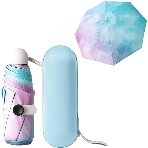 Vikbart paraply, 6 revben miniparaply med case, UV-skydd paraply med ergonomiskt handtag, Rainbow Portable Pocket Paraply för män kvinnor
