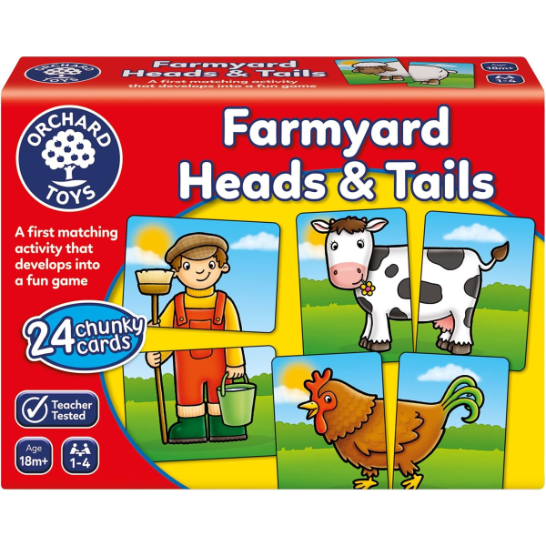 Farmyard Heads and Tails-spel, minnes- og matchande kortspel, pedagogiske spel og leksaker for småbarn og forskolebarn, 18 måneder og oppåt
