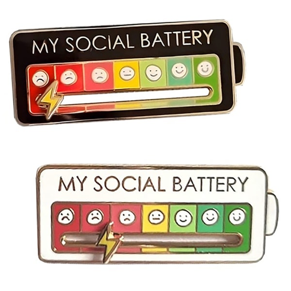 Liukuva My Social Battery Pins Luova Interaktiivinen Emalj A 2PCS