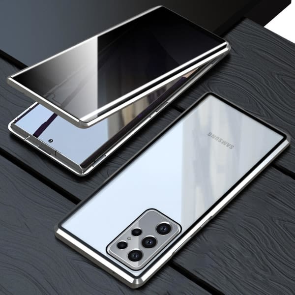 Case Compitiabe Med Samsung Galaxy S23 Ultra, Anti Peeping Case Dubbelsidigt härdat glas Skyddande flipskal 360 Helkroppsskydd M silver silver