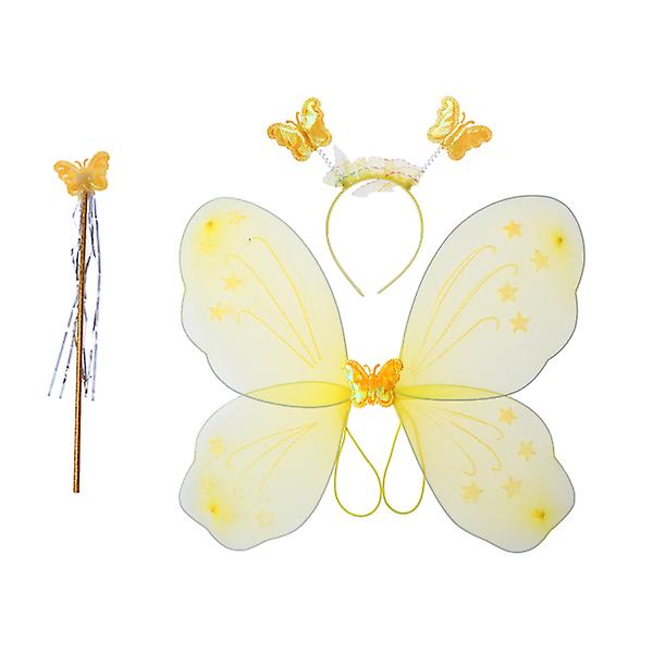 3. sæt vingar med pannband og fairy Kids performance partykostym (gul)Gul Yellow