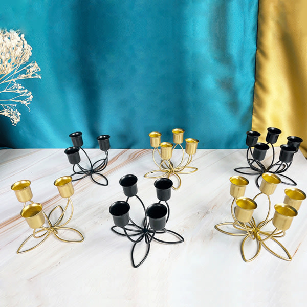 Metallinen kynttilänjalka, rautainen kynttilänjalka, koriste hääjuhlapöytäkoriste kulta - 5 päätä