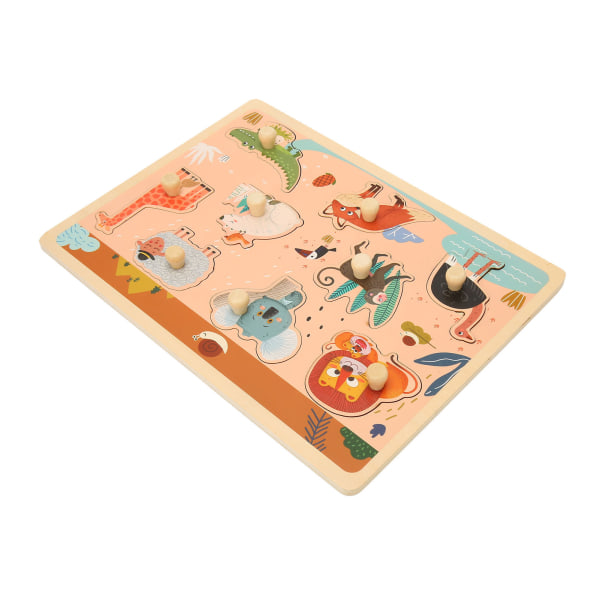 Baby Peg Puzzle Board Toy Trä Zoo Djurmönster Förskola Lärande Pussel Leksak för Småbarn