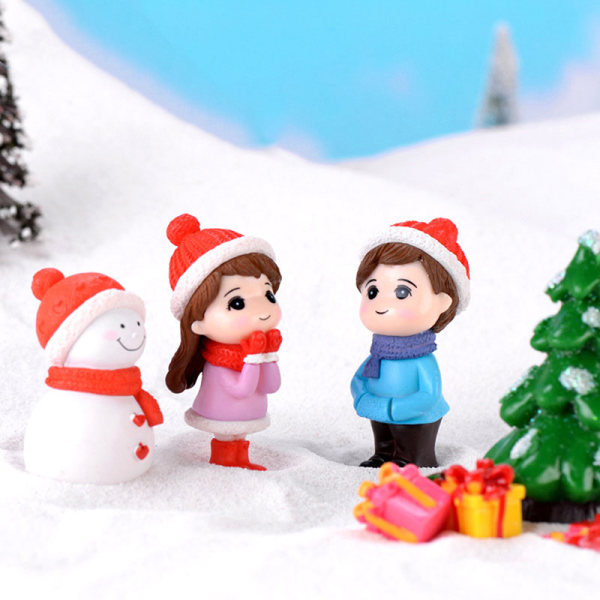 Vinterpar DIY Mini Miniatyrfigur Snögubbe Mikro Landskap Multicolor Par B Multicolor Couple B