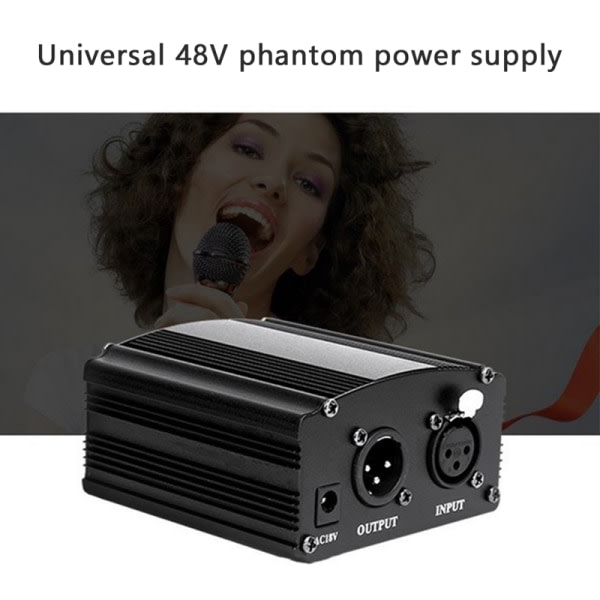 48V Phantom Power Supply med adapteri kondensaattorimikrofonille