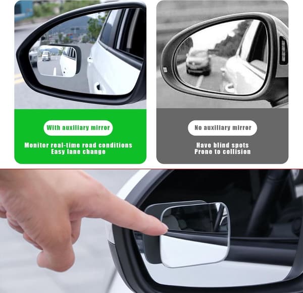 Rektangulära döda vinkeln-speglar för bil, ramlöst HD-glas konvex, justerbar sticka