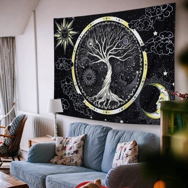 Psykedeelinen tapetti Kuu ja (Aurinko, 130x150cm) Aurinko Tapetti Tr