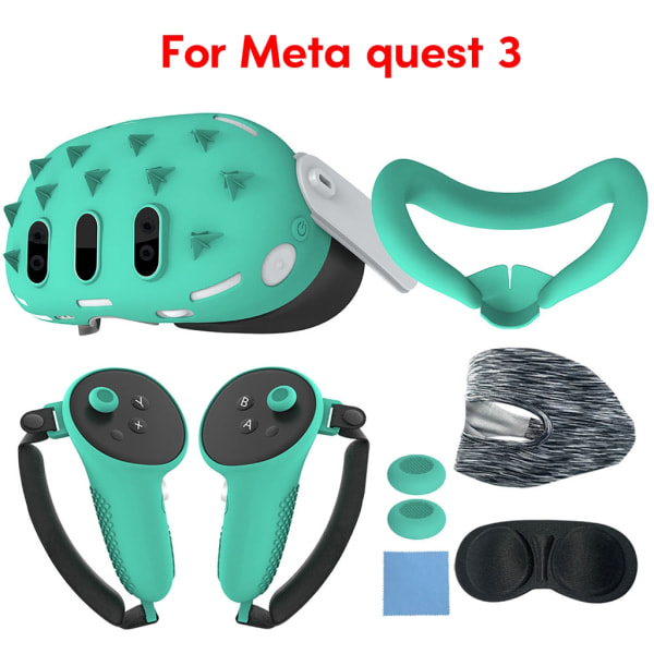 Essential 7-delt Tilbehør til VR Headset Beskytter Controller Grip Rocker Cap VR Ansigtsgrænseflade Controller Beslag Grøn