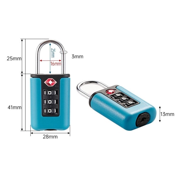 TSA Toldkode Lås til Rejsebagage med Ændring af Adgangskode Light Blue