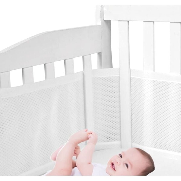 Andningsbara Spjälsängsskydd i Mesh 4 Sidor Anti-Kollision för Babysäng - Vit