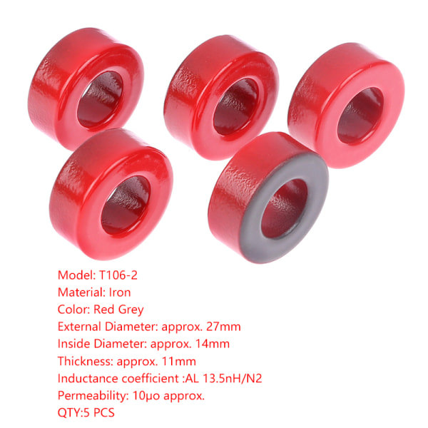 T106-2 Järnferrit Toroidkärnor 27*14*11 mm För induktorer Järn