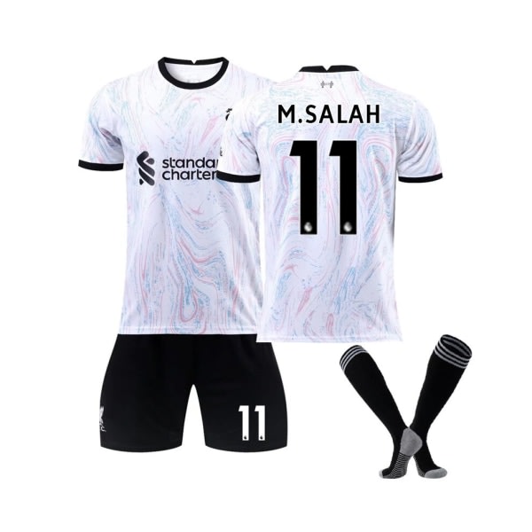 (Liverpool 22-23 Udebanesæt M.Salah No.11 Fotbollstrøja 3-delade sæt til Barn Vuxna 22(130-135CM)