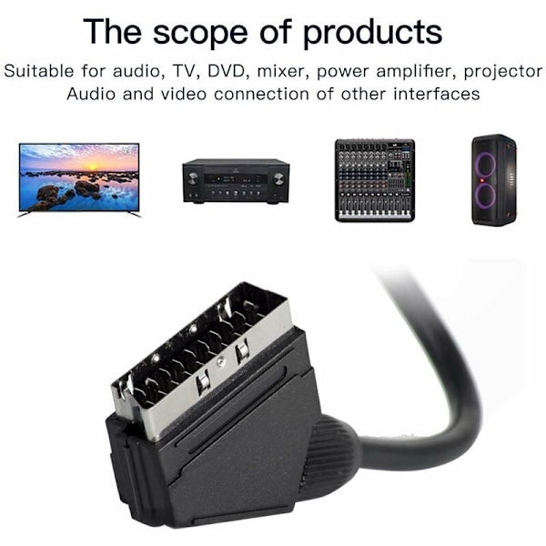 Scart - RCA -kaapeli uros 1,5 m audio-videoadapteri TV:lle, DVD:lle, videonauhurille