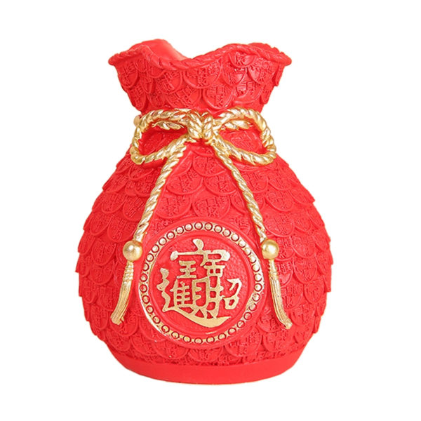 Kinesisk Fu Flower Vas Treasure Blomkruka Container Harts prydnad för bröllop Kevätjuhlajuhla koristelu Punainen
