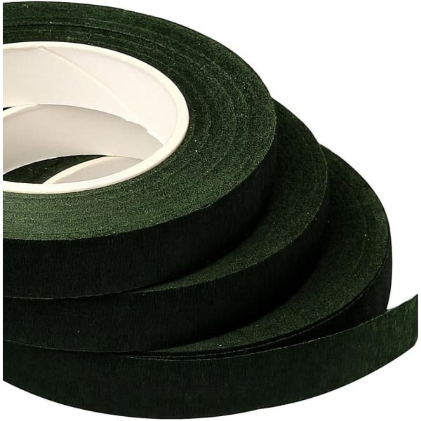 CDQ 3 Ruller 12mm Bred Blomstertape Buketbånd, 88,6 Fod/Rulle Mørkegrøn Blomstertape