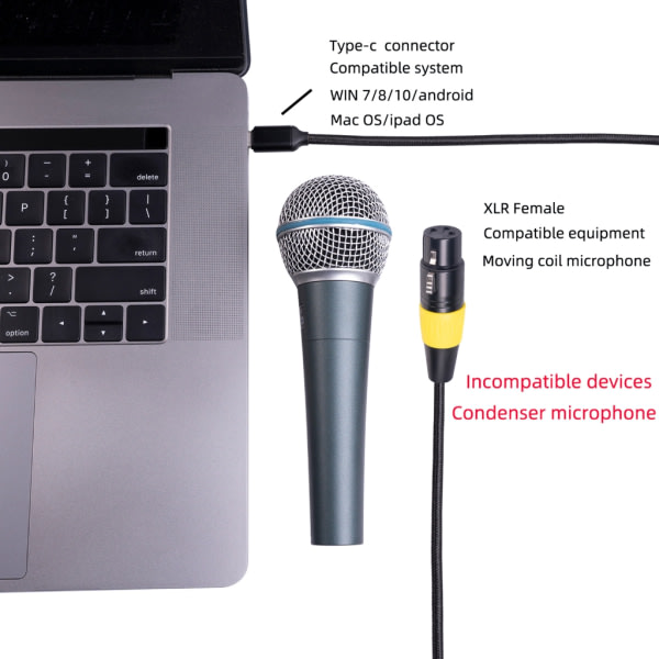 USB-C hane till XLR hona mikrofonkabel Typ-C XLR stereo ljudadapterkabel 2M 3M för inspelare smartphones bärbar dator 3m