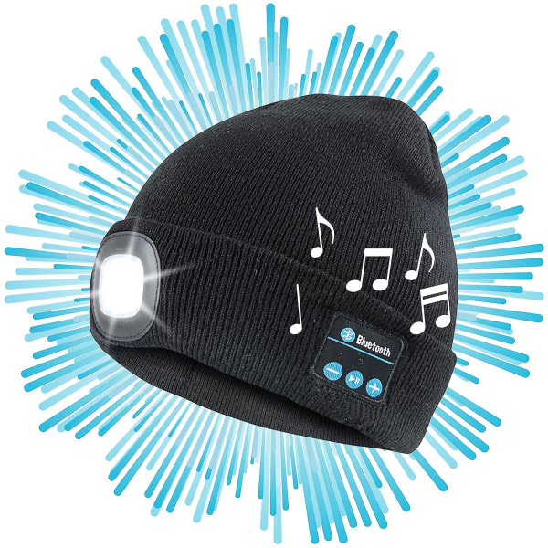 Bluetooth LED Beanie Varmeisolerende Oppladbar Lue Med Bluetooth-høyttaler Og LED-lys Varm Beanie