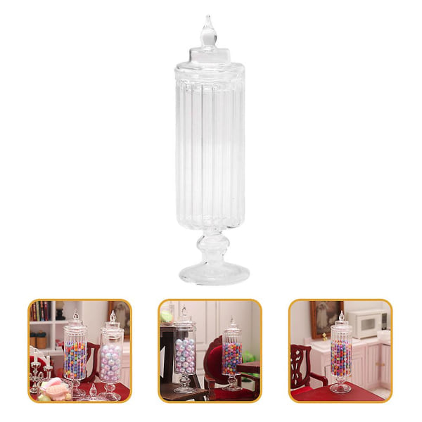 Lille glasburk med låg Transparent glasburk 1/12-skala Tilbehør til hjemmet (7,7X2,1X2,1CM，Transparent）