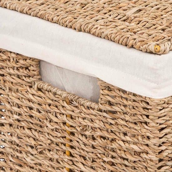 5Five Tvättkorg i flätad rotting med lock 40L Handvävd korg i rektangulär form för badrum sovrum tvättstuga Ljusbrun 38x23x55cm