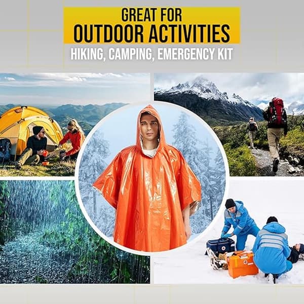 Nödfilt - 4-pack regnponcho för vuxna - Mylar nödfiltfoder - Vindtät & Termisk - Överlevnadsutrustning - Camping & Räddning