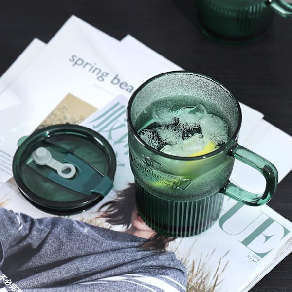 450ml Glas med Lock & Sugrör, Iced Coffee Mugg Set om 2 - Grön