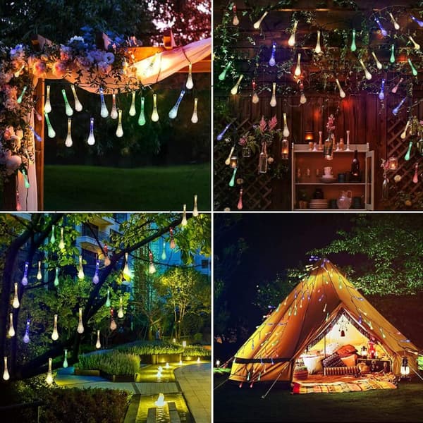 Solcellelysslynger Utendørs, 7m 50 LED Vanndråpe Solcellelysslynger, 8 Moduser Vanntette Utendørs Solcellelysslynger for Hagefest Jul