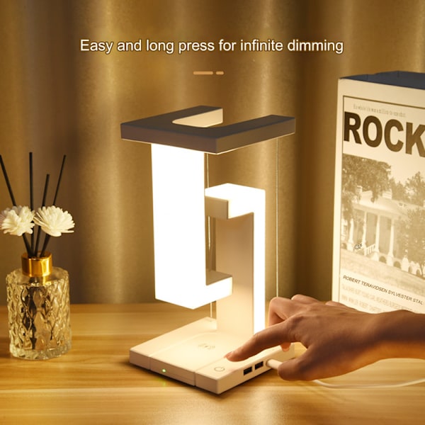 Kreativ mobiltelefon trådlös laddning svävande bordslampa hem atmosfäriska prydnader present nattlampa basic Black