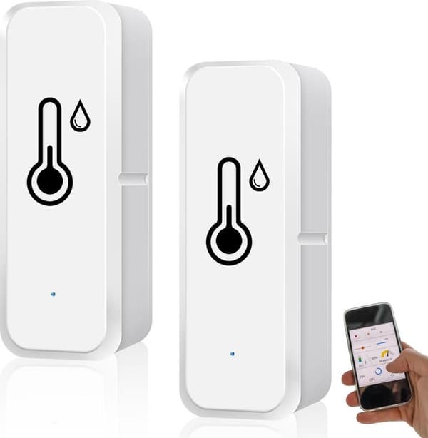 2-pakning smart WiFi-termometer og hygrometer, appovervåking og datalogging, for drivhus og vinkjellere, hvit