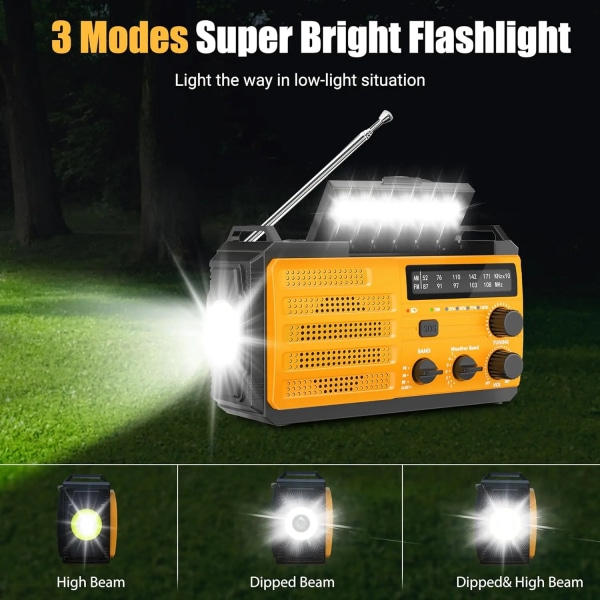 8000mAh Nødvejr Radio Solar Crank Radio AM/FM/SW/NOAA Bærbar Radio med Lommelygte SOS Alarm til hjem Camping Storm Orange