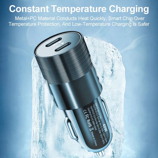40W Dobbel USB-C Billader med 2 Porter, Sølv - Hurtiglading silver